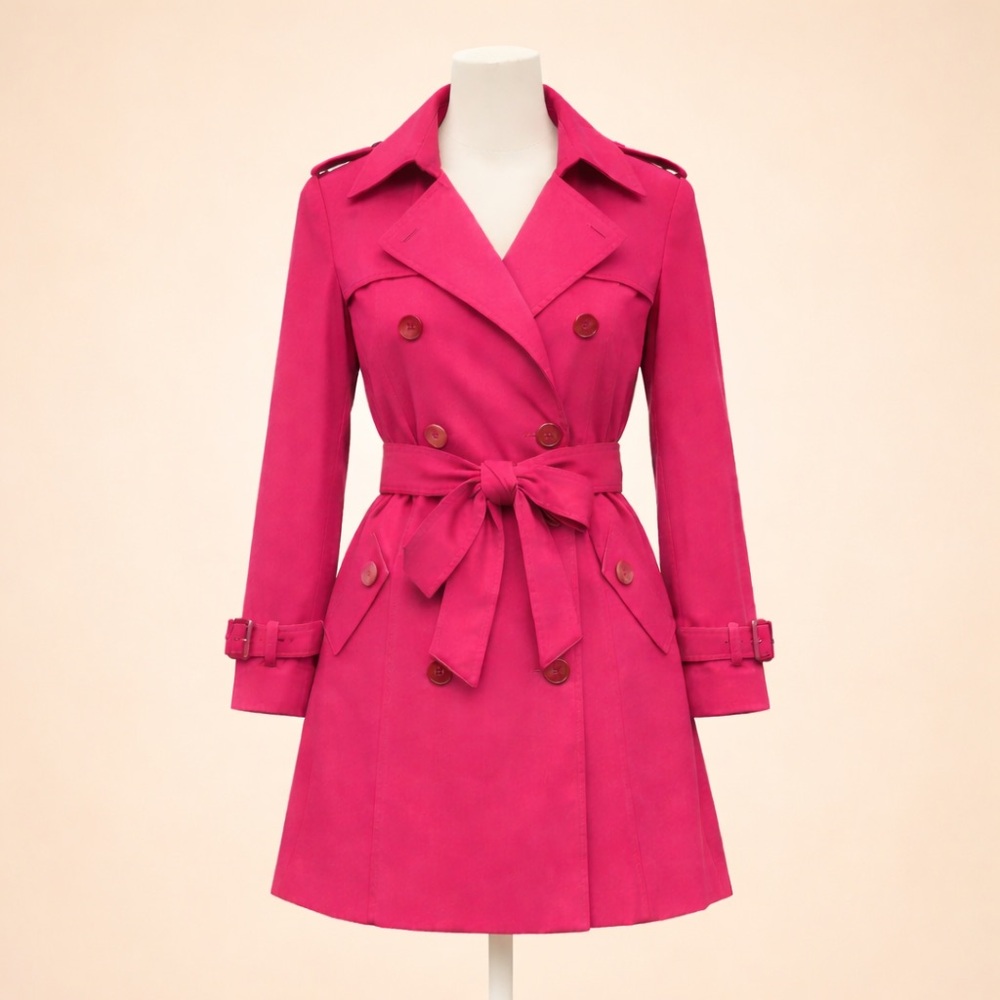Tommy Hilfiger Fuchsia Belted Trench Coat XL | Preppy Paris Spring